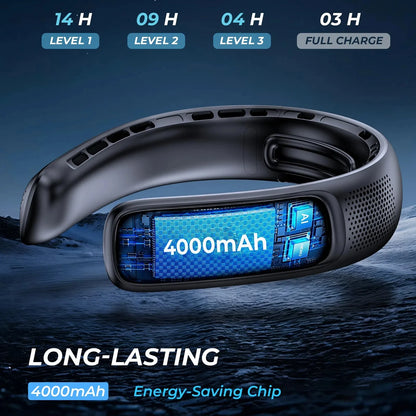 2026 New Upgrade New Portable Neck Fan 4 Turbocharged Bladeless Neck Fans 4000mAh USB Rechargeable 360 ° Cooling Fan 3-speed LED