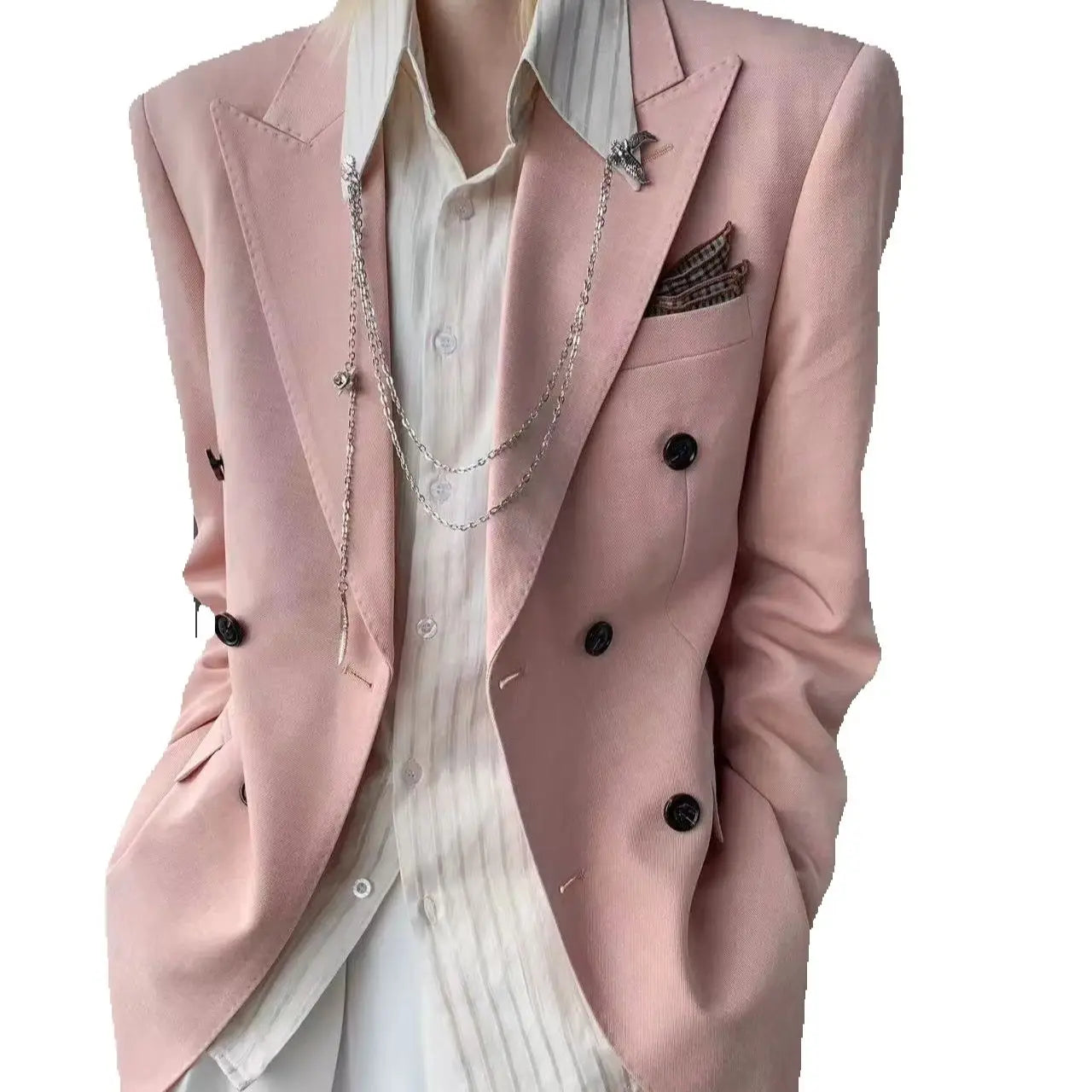 Korean Style Unisex Oversized Blazer Men Women Dusty Pink Casual Suit Jacket Streetwear Loose Office Party