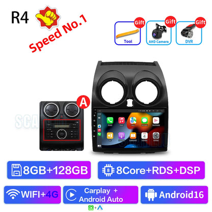 8+128 Android 16 Car Radio Multimedia Carplay For Nissan Qashqai 1 J10 2006 - 2013 4G Wifi Navi GPS DVD 2Din BT Autoradio Stereo