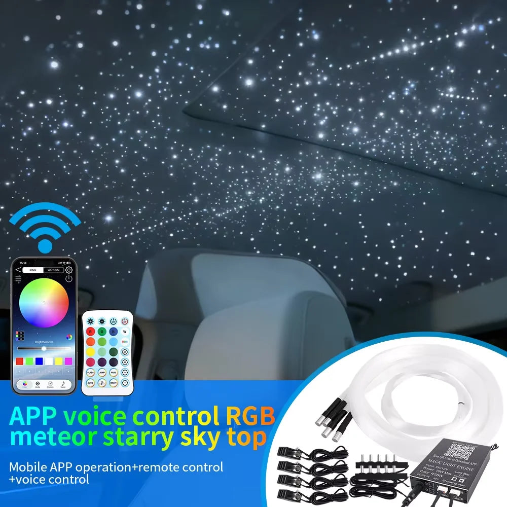16W Car Starry Sky Ceiling Fiber Optic Lamp RGB with APP Voice Remote Control Panoramic source Car Roof Starlight Headliner