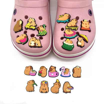 10-50pcs Cute Animals Capybara Shoe Charms PVC Shoes Accessories Decoration Buckle for Clog Sandals Wristband Kids Party Gift