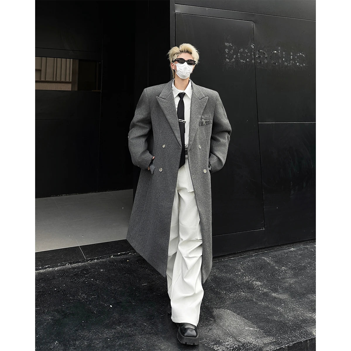 Autumn Winter Men's Shoulder Length Woolen Coat over Knee Double Breasted Windbreaker Outerwear Fashionable Korean Style