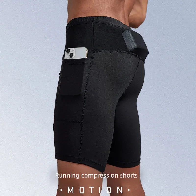 Men's Compression Running Shorts with Pockets Mesh Liner, Tight Athletic Sport Shorts for Marathon Jogging Gym Workout