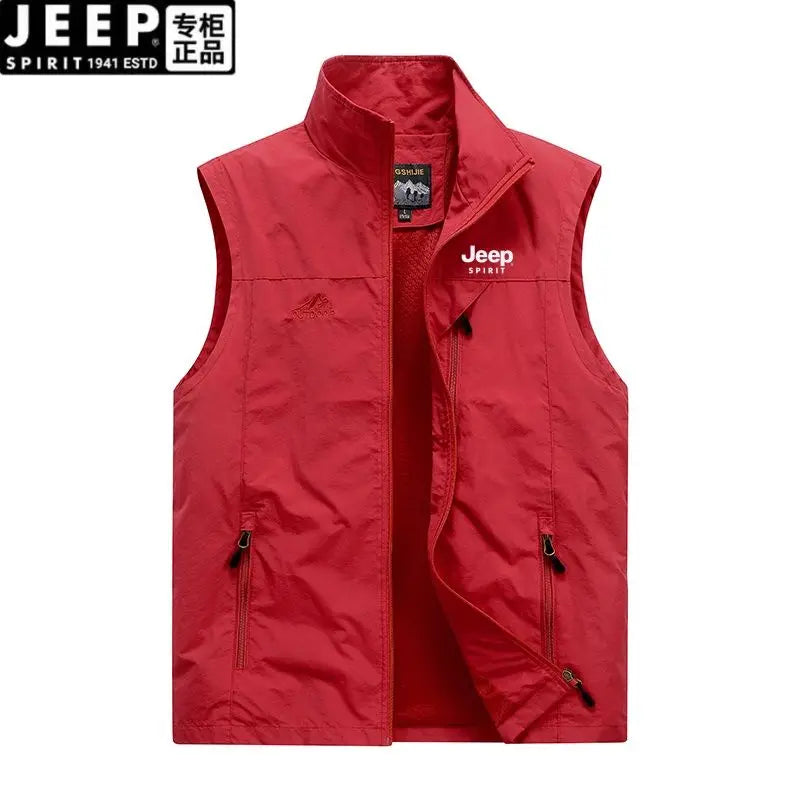 Jeep summer new vest men's outdoor leisure, middle-aged and young photography, fishing vest, horse clip sports jacket men
