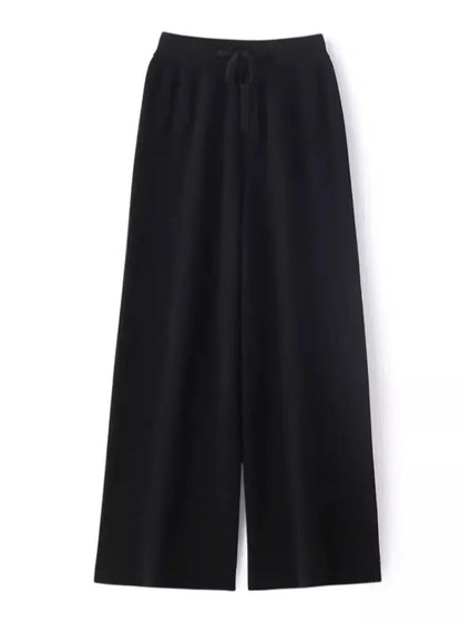 High Waist Wool Knitted Wide Leg Pants Women's Outerwear Autumn Winter Thickened Floor-Length Straight Cut Casual Trousers