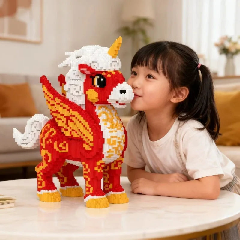 Large 30cm Lucky Zodiac Red Horse Building Blocks Educational Puzzle Toy 2026 New Year Gift