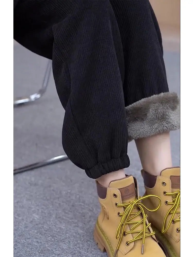 Winter Thickened and Padded Corduroy Pants Women 2023 New Women's Loose Bunched Feet Harlan Pants Women