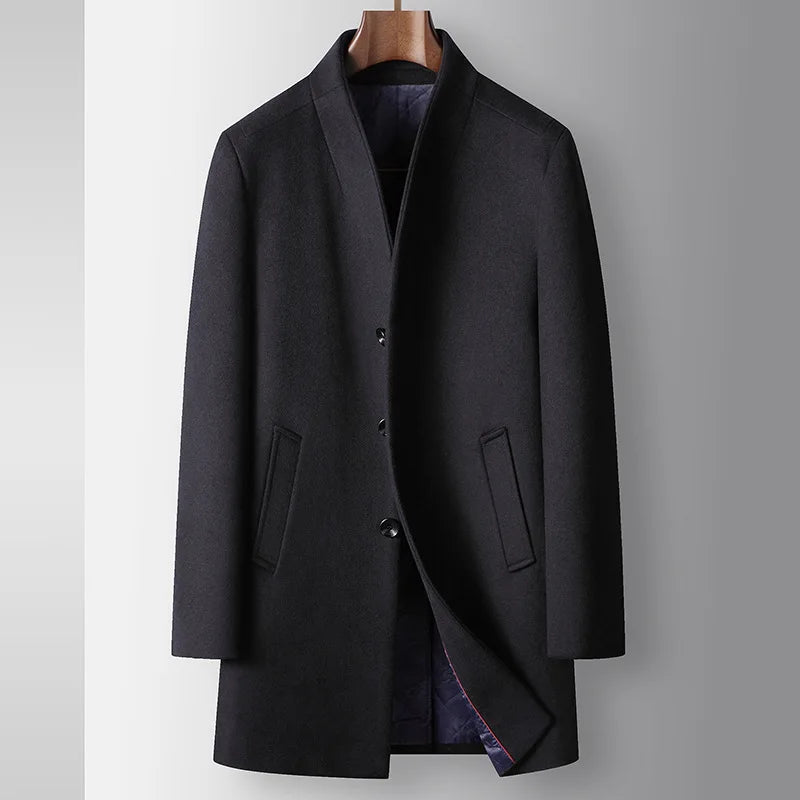 Men Wool Coat Autumn Winter Collar Medium Long Business Trench Coat