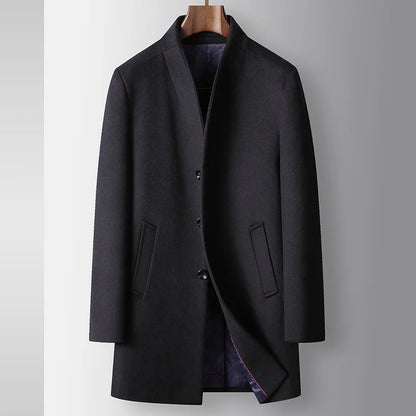 Men Wool Coat Autumn Winter Collar Medium Long Business Trench Coat