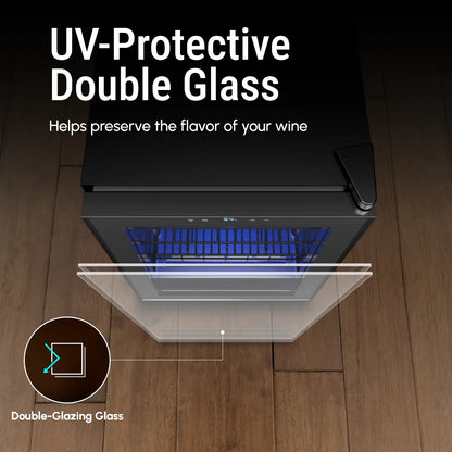 20 Bottles Single Zone Wine Cooler Direct Cooling Under Counter Built-in Wine Fridge 3-18℃ Electronic Touch Control ℃/℉ Convertible Blue LED Light Wine Refrigerator Cabinet for Home Kitchen Bar