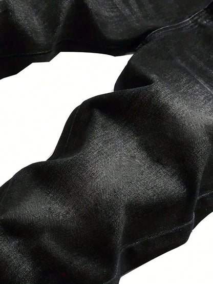 Trendy Black Slim Jeans For Man Original Y2K Drip Style Streetwear Denim No accessories or belts included