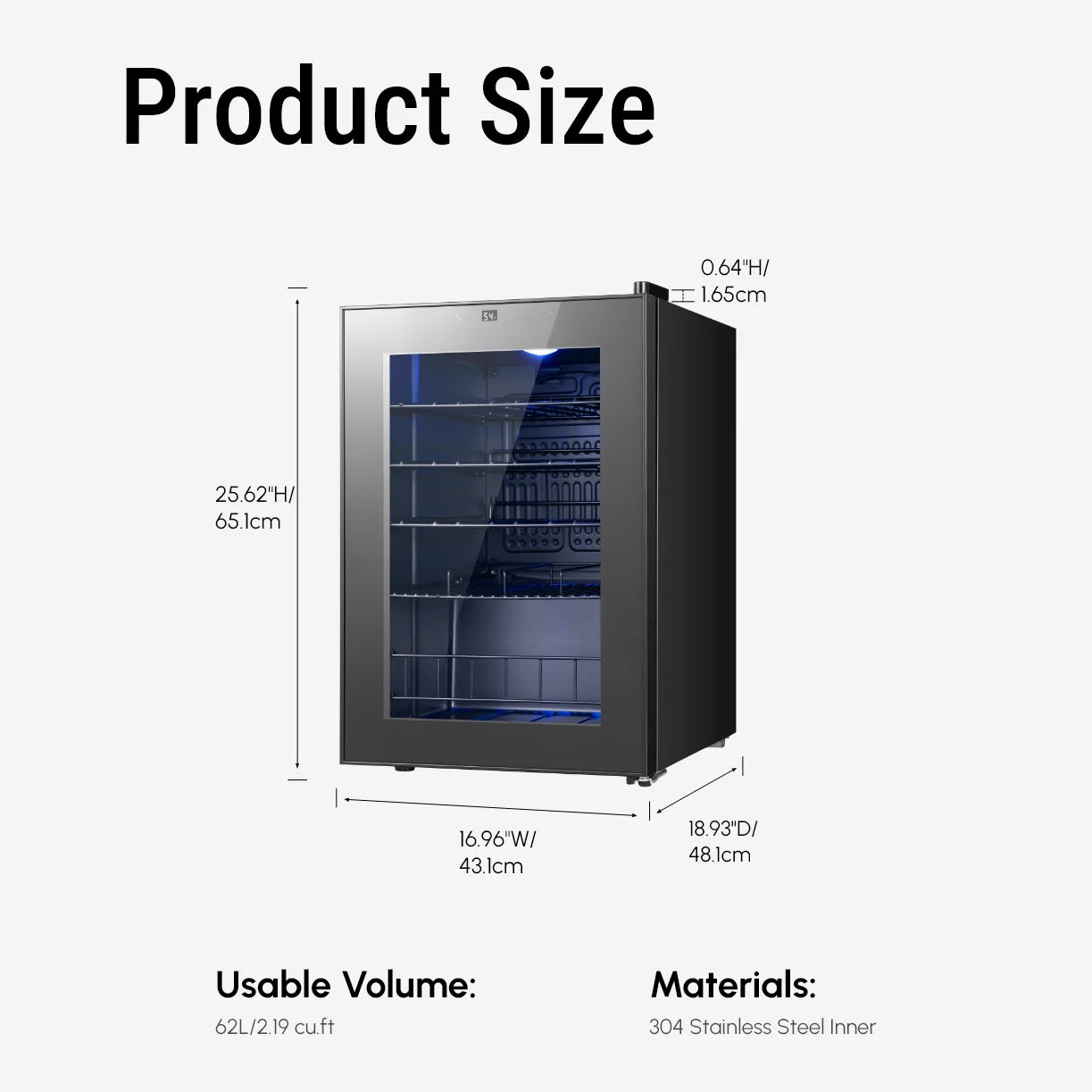 20 Bottles Single Zone Wine Cooler Direct Cooling Under Counter Built-in Wine Fridge 3-18℃ Electronic Touch Control ℃/℉ Convertible Blue LED Light Wine Refrigerator Cabinet for Home Kitchen Bar