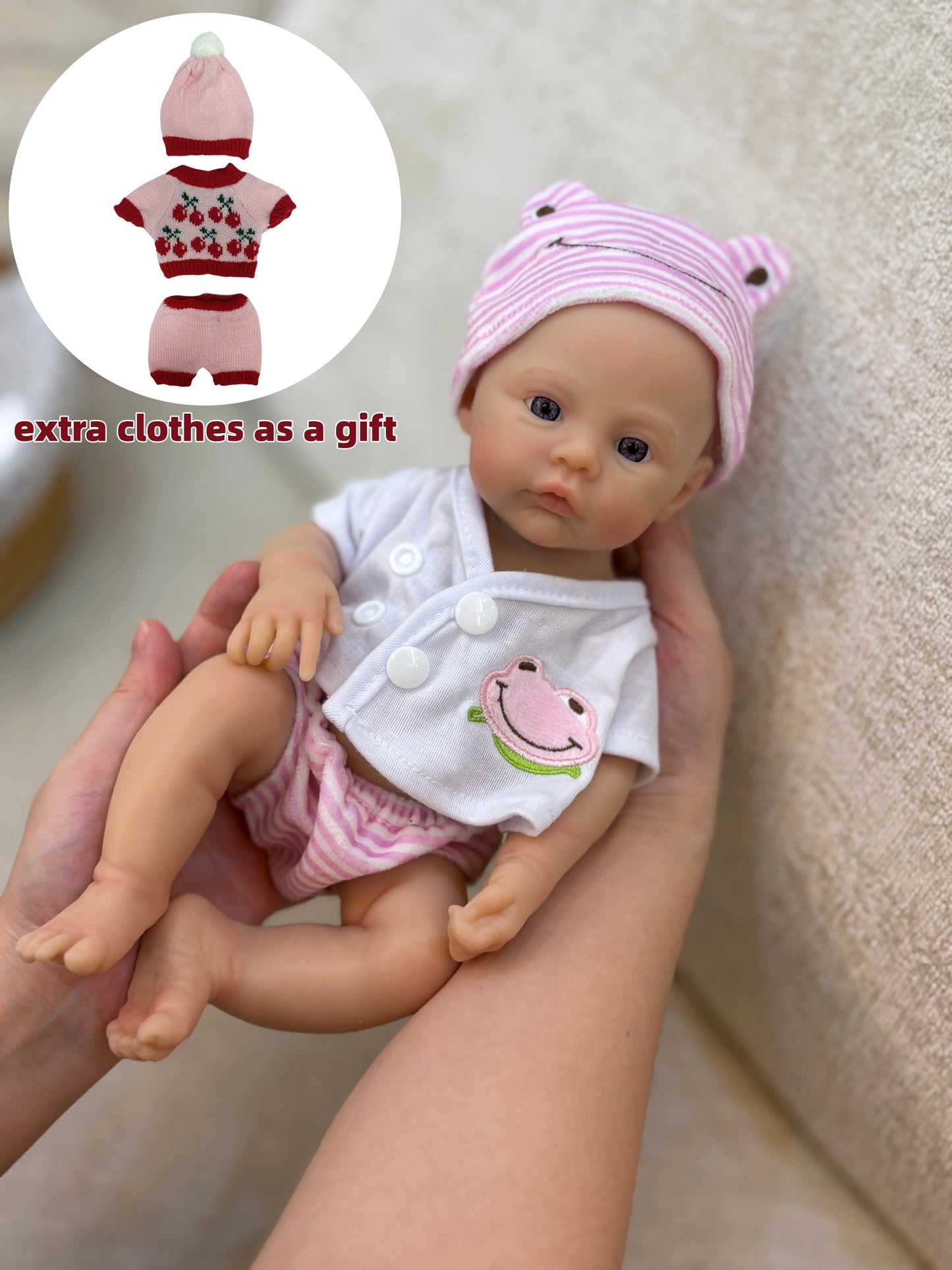 13inch Silicone Reborn Bebe Girl With 2 Sets of Outfits, Open Mouth, Waterproof, Lifelike Painted Newborn Baby Girl Toys