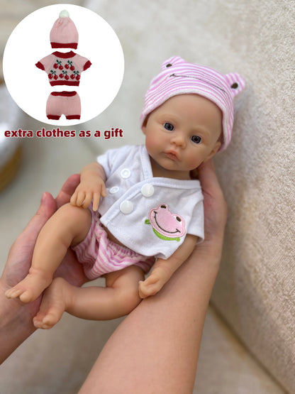 13inch Silicone Reborn Bebe Girl With 2 Sets of Outfits, Open Mouth, Waterproof, Lifelike Painted Newborn Baby Girl Toys