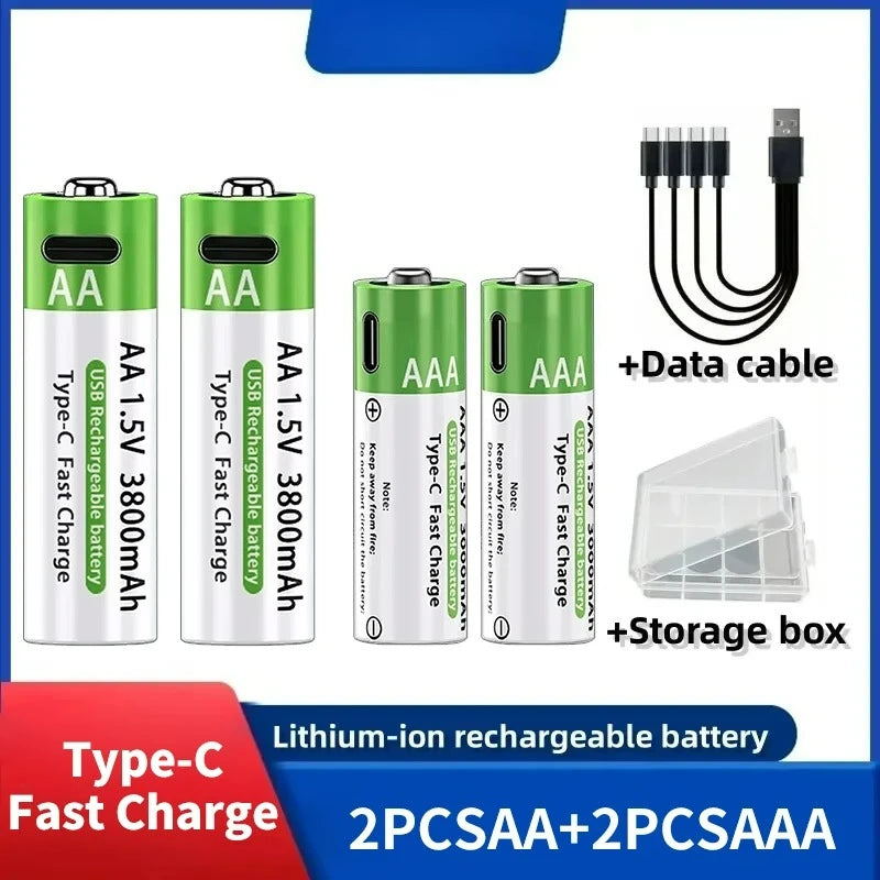 2025NEW Lithium-Ion Battery Type-C Rechargeable High-Capacity Battery AA&AAA Battery For remote control, mouse, electric toys
