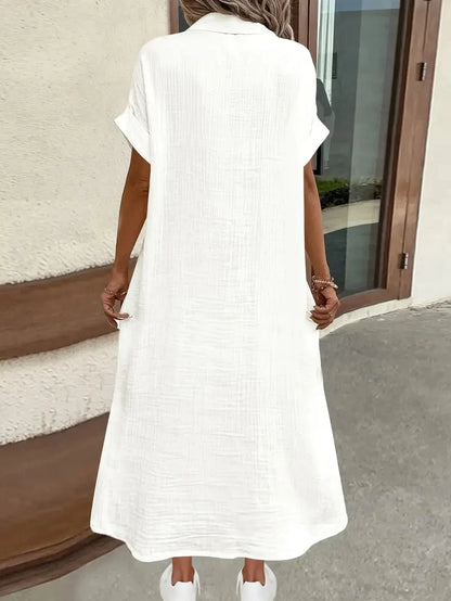 Women's 2025 casual Summer Shirt Dresses Short Sleeve Solid Color Dress