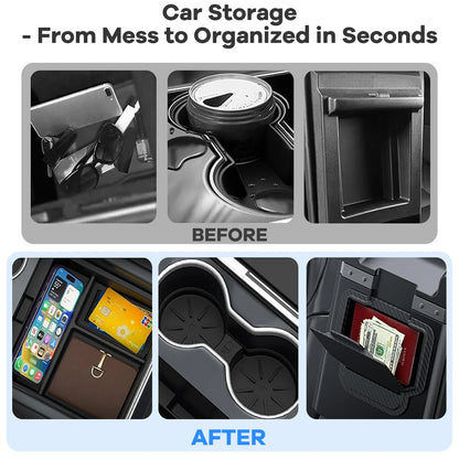 8x For Tesla Model Y Juniper 2025 2026 Nipper Center Console Organizers Non-slip Mat Upper Lower Watercup Wireless Charging Mat