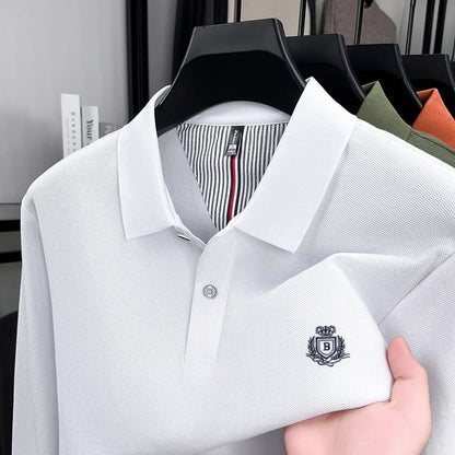Spring and Autumn new men's long sleeved business casual fashionable comfortable POLO shirt exquisite brand embroidered golf top