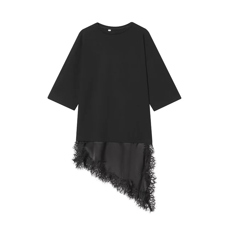 MUJER Polo Lace T Shirt Women Asymmetric Oversized T-Shirt Woman Spring Casual Tank Top Female Fashion Funny Women's T-shirts