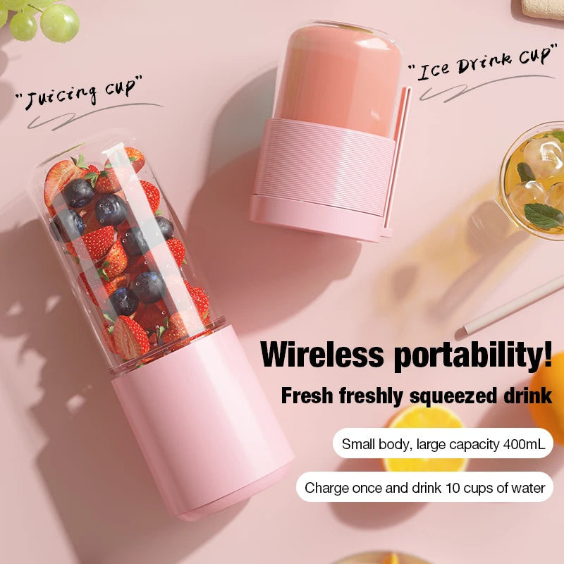 Electric Juicer Portable Dual Cup USB Charging Juice Cup Small Student Household Outdoor Camping High Borosilicate Glass Blender