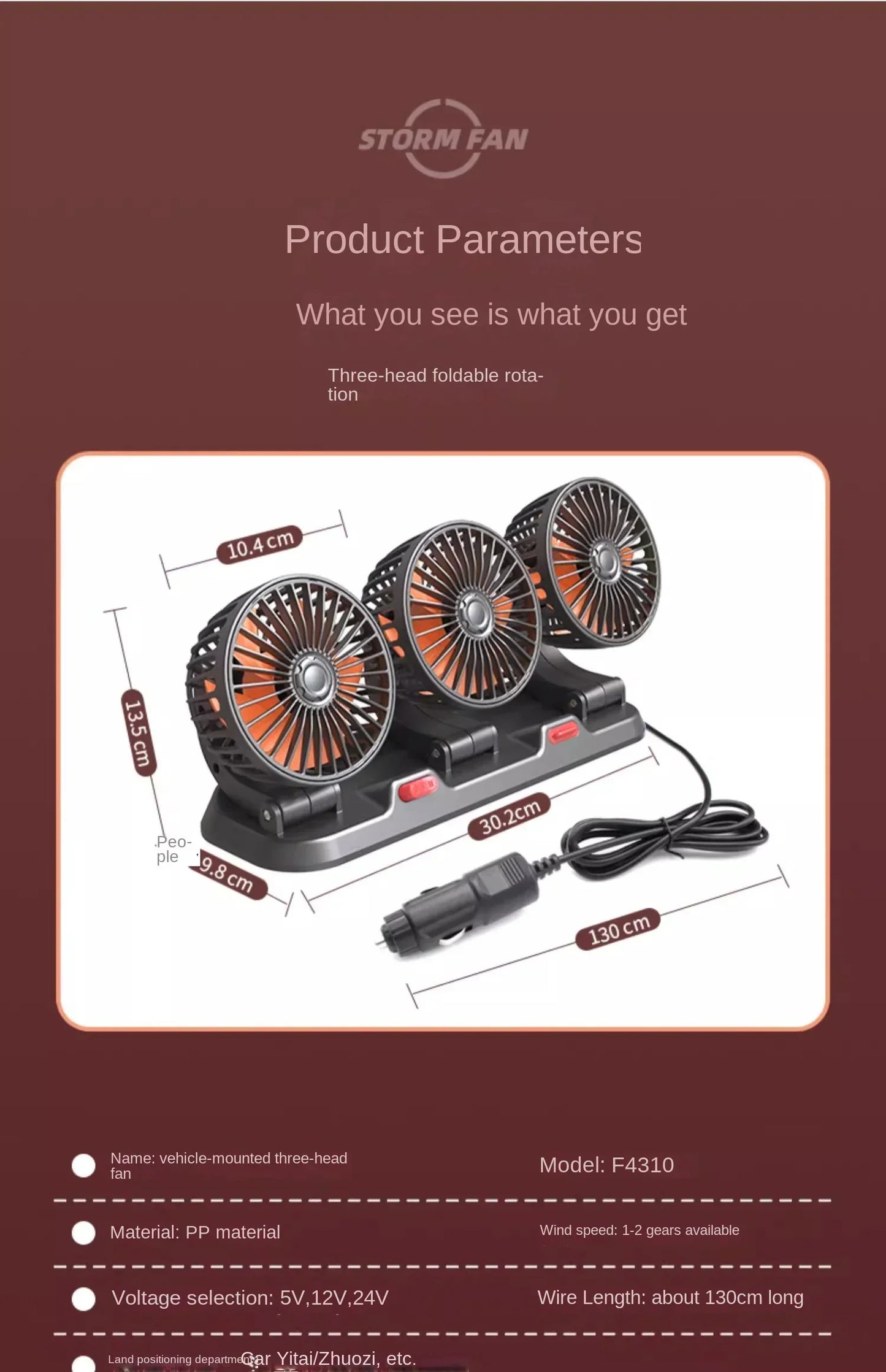 3 Heads Car Fan 360° Adjustable Cooling Fan USB/12V/24V Car Electric Fan 2 Speed Silent Cooler for Dashboard RV Truck SUV