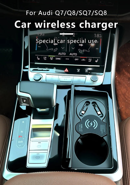 For Q7 Q8 SQ7 SQ8 15W Car Wireless Charger Wireless Charging Cigarette Lighter Fast Charging for iPhone, Huawei, Samsung, Xiaomi