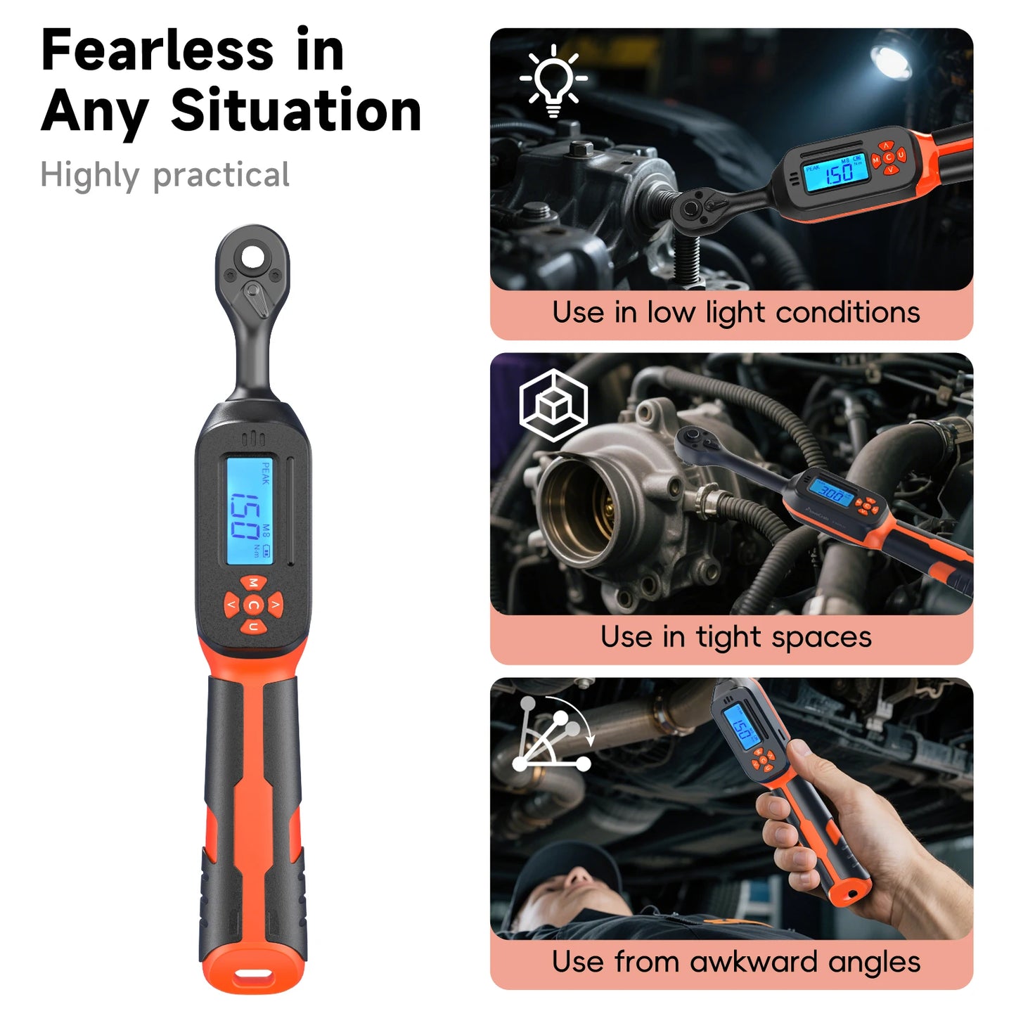 MOVECRAB Digital Torque Wrench 0.6-340N.m 2% Accuracy Preset & LED/Buzzer Alerts for Bike Motorcycles Automotive Mechanical Tool