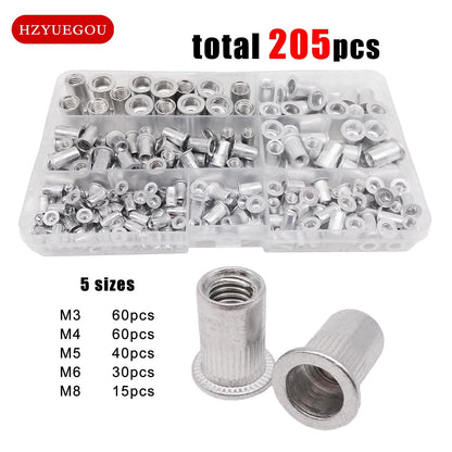 1 Box M3 M4 M5 M6 M8 US Coarse Thread UNC 304 A2-70 Stainless Steel Carbon Steel Aluminum Flat Head Rivet Nut Rivnut Set Kit