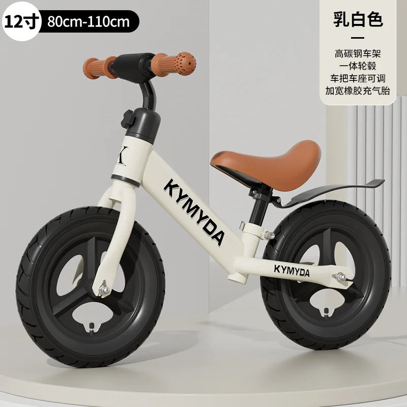 KYMIDA Balance Bike No Pedal Gliding Bike Adjustable Height High Carbon Steel Frame Integrated Hub Solid Tires Outdoor Sport