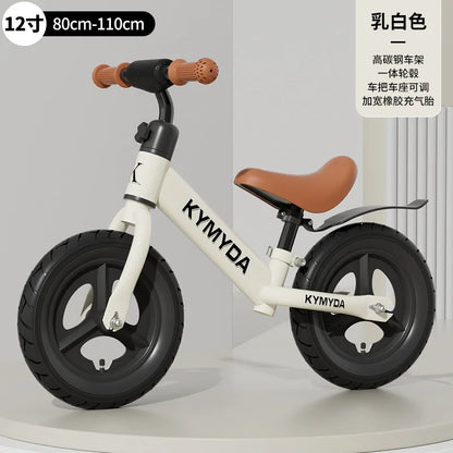 KYMIDA Balance Bike No Pedal Gliding Bike Adjustable Height High Carbon Steel Frame Integrated Hub Solid Tires Outdoor Sport