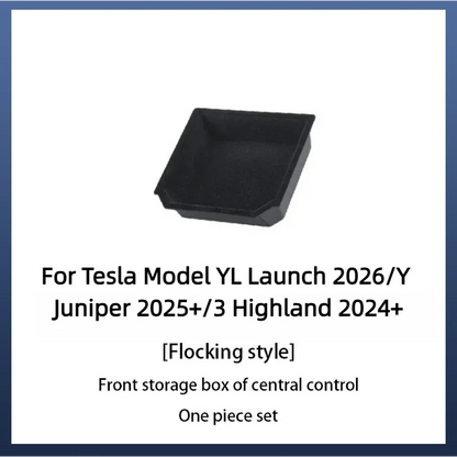 For Tesla Model 3/Y/YL 2024-2026 Hidden Storage Center Console Armrest Front And Rear Flocking Layered Grid Organized Container
