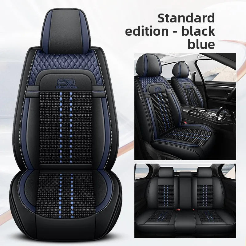 Universal Auto Split Seat Car Full Seat Cover Breathable Ice Silk Nappa Leather Car SUV Cushion Full Seats Cover Protection