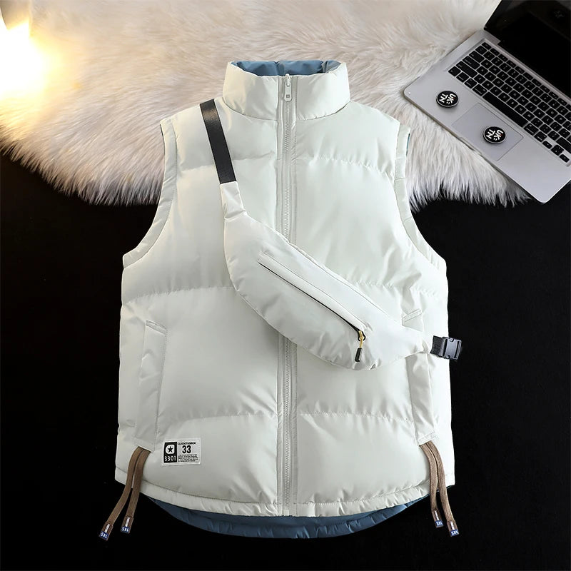 2025 Stand Collar Men Waistcoat Loose Reversible Warm Sleeveless Trendy Male Vest New Fashion Solid Color Coats quality