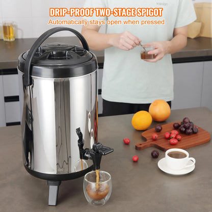 SucceBuy Stainless Steel Insulated Beverage Dispenser 2 Gallon 7.6 Liter Thermal Hot and Cold Drink Server Dispenser