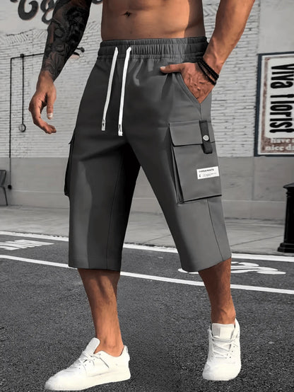 Men's Cargo Shorts Summer Oversized Pants Elastic Waist Large Size Outdoor Jogging Sweatpants Trend Multi Pockets Men Clothes