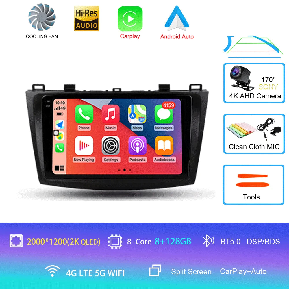 For Mazda 3 II For Mazda3 BL 2009 - 2013 Android16 Carplay Auto 4G+WIFI GPS Car Radio Navigation Multimedia Video Player Stereo