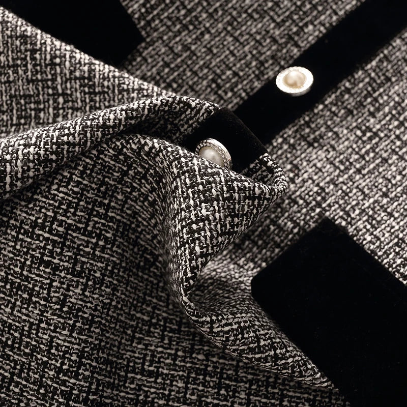 Spring Autumn Winter Tweed Color Block Vest Skirt Set  Knot Elegant Fashionable Two Piece Set Women's Luxury Style