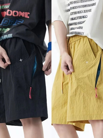 Men's Summer Dopaamine Quick Dry Short Pants Casual Thin Breathable Loose Fit Sporty Workwear Five-Quarter Length Trousers