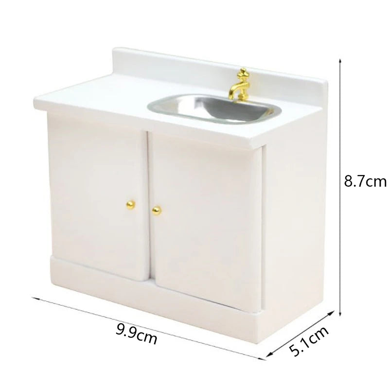 1:6 1:12 Dollhouse Miniature Wooden Bathroom Sink Cabinet Kitchen Wash Basin Drawer Furniture Model Decor Toys Accessory