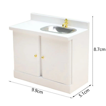 1:6 1:12 Dollhouse Miniature Wooden Bathroom Sink Cabinet Kitchen Wash Basin Drawer Furniture Model Decor Toys Accessory