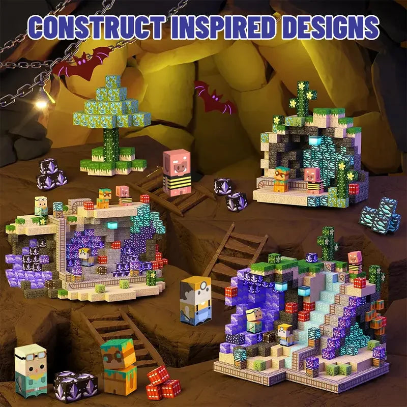 Magnetic Building Block Bricks Toy Mine Stacking World Creative DIY Model Build Set Educational STEM Kids Gifts for Boy Girls