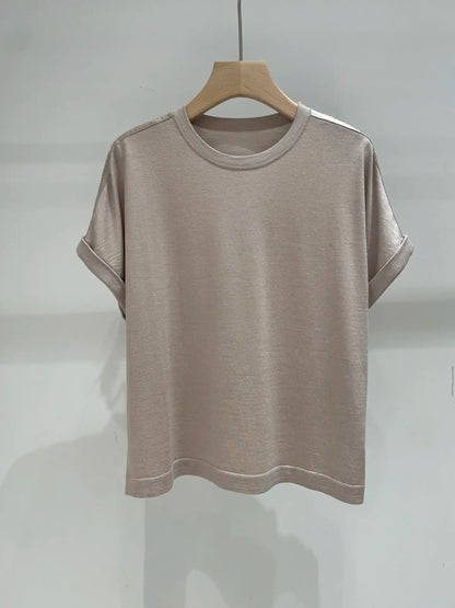 2026 Summer Women's Wool Crew Neck Knit Sweater Short Sleeve Slim Fit Pants Knit Set