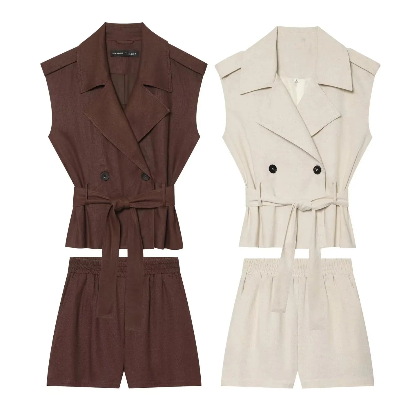 European and American style 2026 summer new style double-breasted vest with belt and elastic waist casual shorts suit