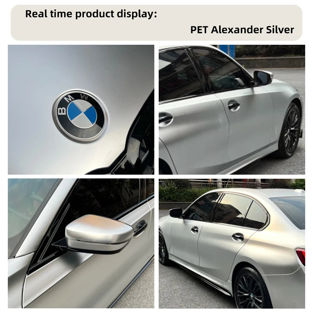 Super Bright Alexandrite Silver Full Car Wrap Vinyl PVC PET Auto Body Sticker Color Changing Film Roll Paint Protection 1.52X18M