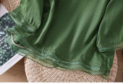 Large Size Mom Embroidered irt Women's Spring New Cotton Linen irt High End f Sve Seven Sve Women's Top
