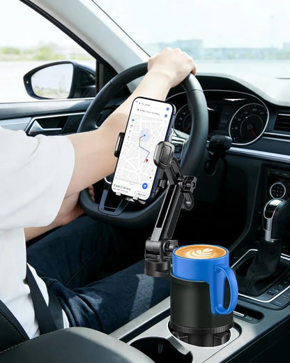Cup Phone Holder for Car, 2 in 1 Height-Adjustable Dual Cell Phone Holders Car Cupholder Mount, Fit Large Bottle & All Cellphone