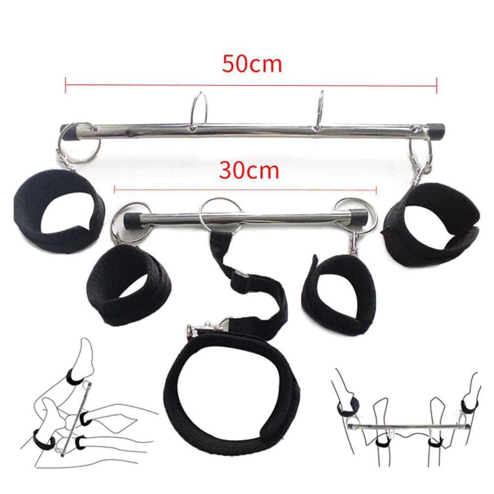 Sex Spreader Bar Adult Handcuff BDSM Leg Restraint Collar Neck Leash Couple SM Slave Erotic Games Steel Bar Spreader Sex Toy Kit