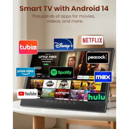 16 Inch Small Smart TV, LCD Small Kitchen TV with WiFi, Bulit-in 180°Adjustable Stand/ATSC Tuner/HDMI/AV/USB for Camping, Bedro
