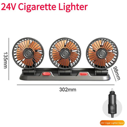 Car Fan 360° Adjustable 1/2/3/4 Head Air Fan Automotive Electric Fan USB/12V/24V Fan 2 Speeds Car Silent Fan for Home Desk Car