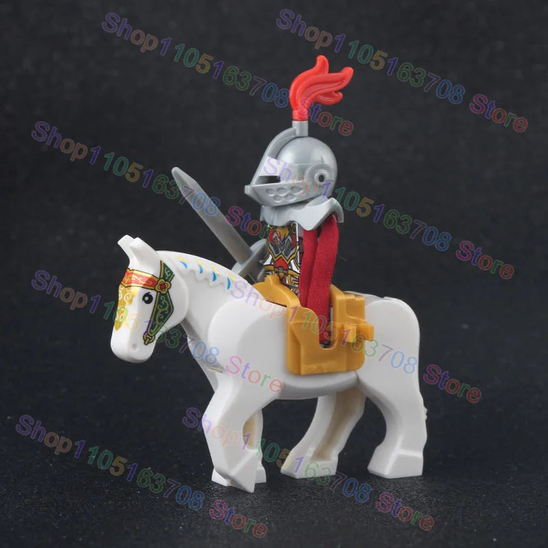 MOC Medieval Military Crusader Knight Building Blocks Castle Army Soldier Figure Horse Mount Shield Sword Accessories Bricks Toy